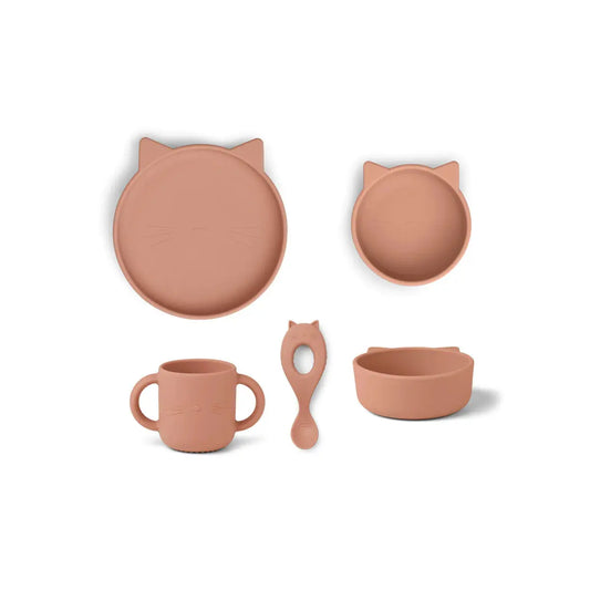 Vivi Silicone Tableware 4 Pack Baby - Cat dark rose LieWood
