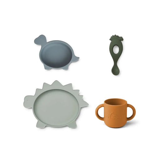Vivi Silicone Tableware 4 Pack Baby - Dino blue multi mix LieWood