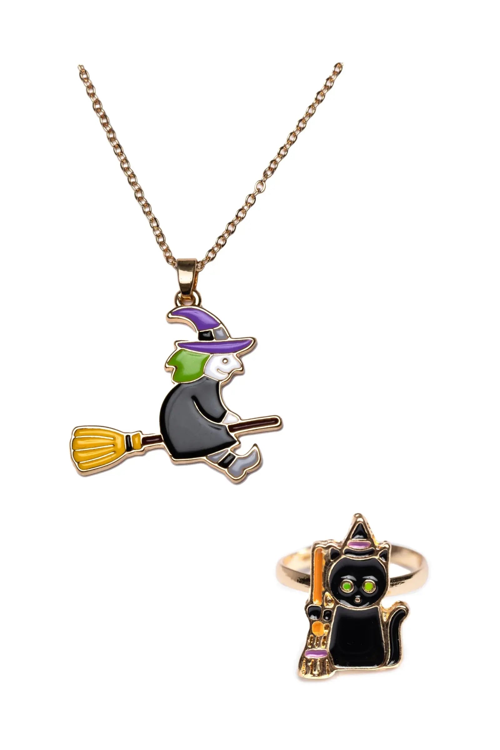 WITCH NECKLACE WITH BLACK CAT RING Great Pretenders