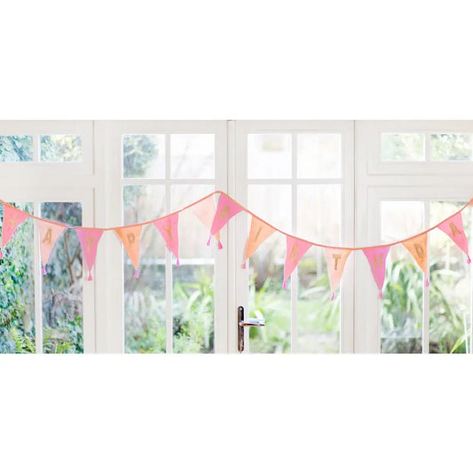 We Heart Birthdays Pink Happy Birthday Fabric Bunting, 3m Talking Tables