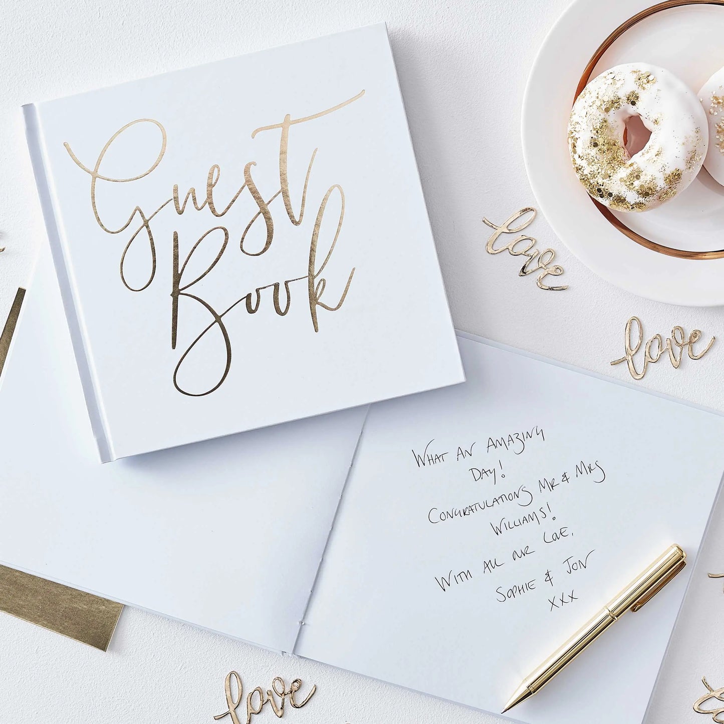 White and Gold Foiled Wedding Guest Book Ginger Ray