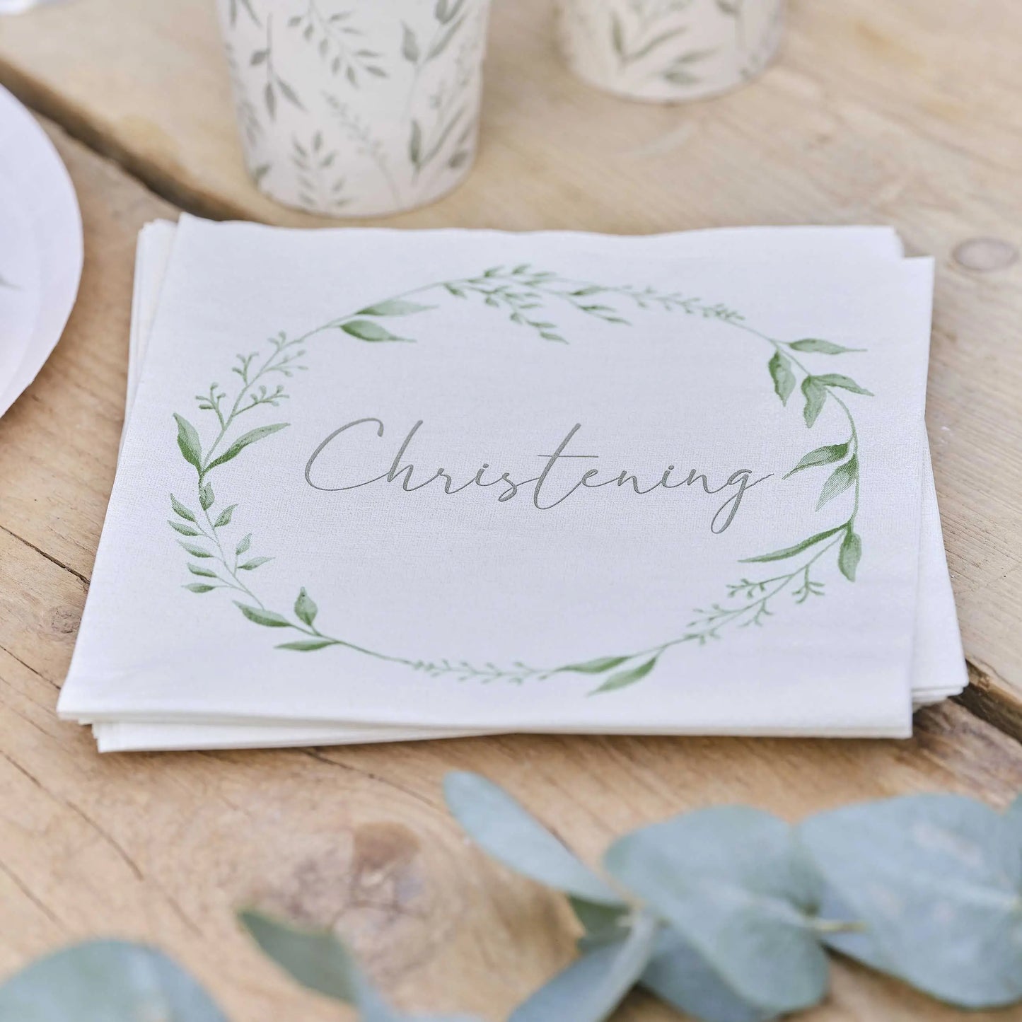 White and Green Christening Paper Napkins Ginger Ray