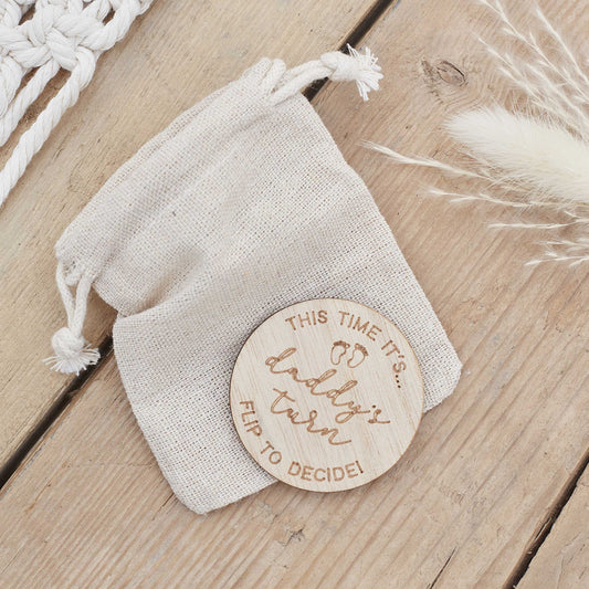 Whose Turn Is It? Decision Coin Wooden Baby Shower Gift Ginger Ray