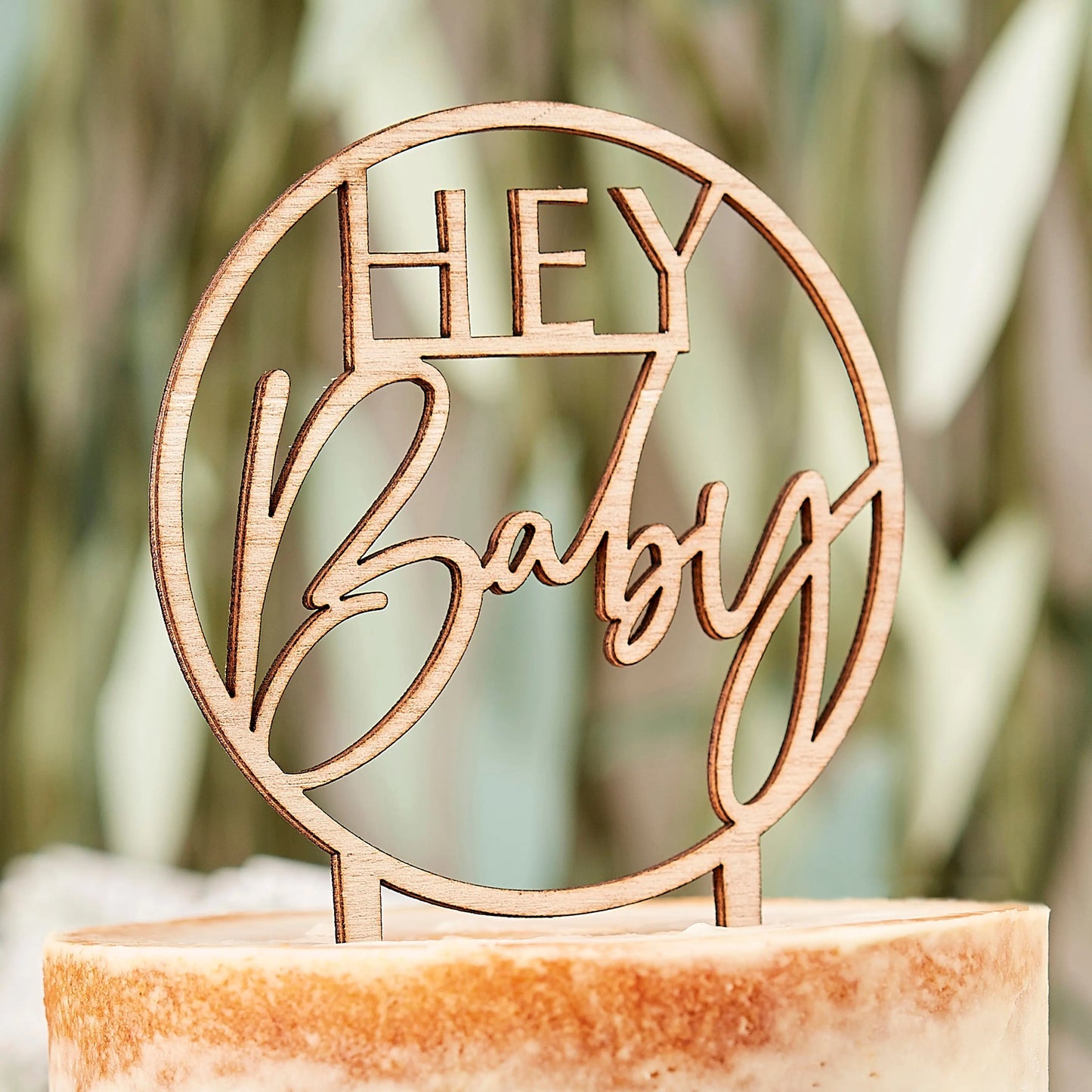 Wooden Hey Baby Shower Cake Topper Ginger Ray