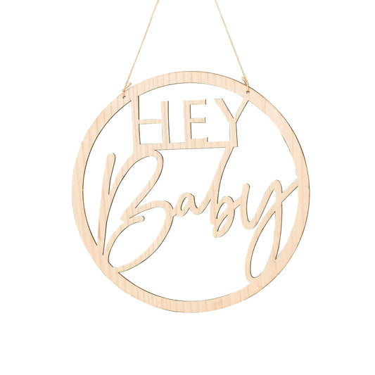 Wooden Hey Baby Shower Sign Ginger Ray