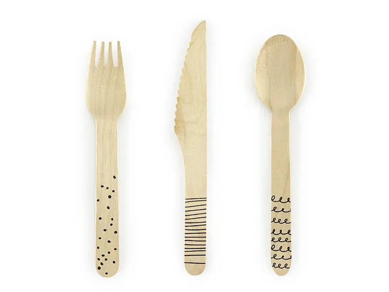 Wooden cutlery, black Partydeco
