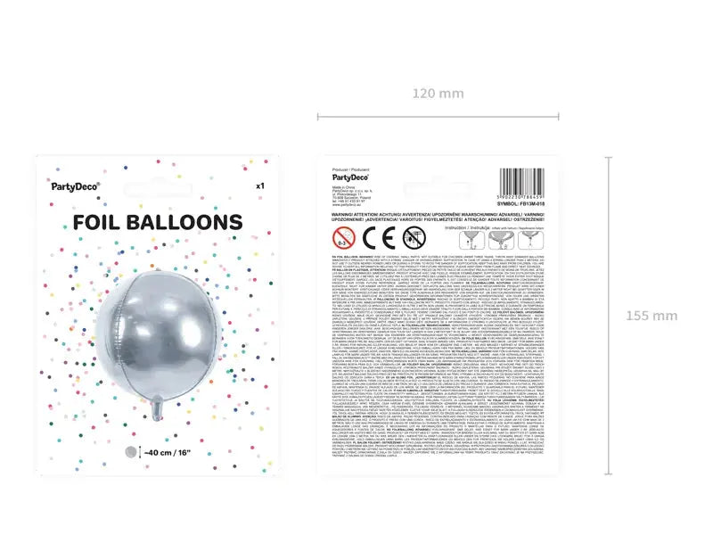 foil balloon ball, 40cm, silver Partydeco