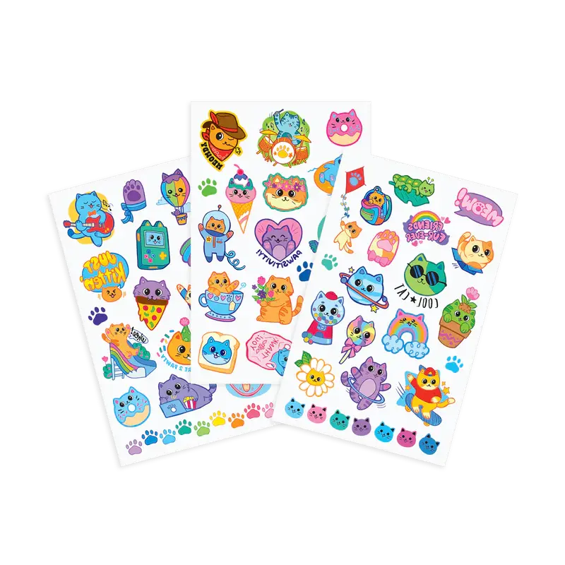 tattoo-palooza temporary tattoos - colorful cats - 3 sheets OOLY